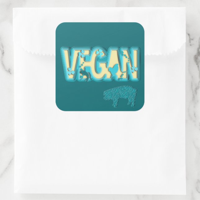 Vegane Papierausschnitt Quadratischer Aufkleber (Tasche)