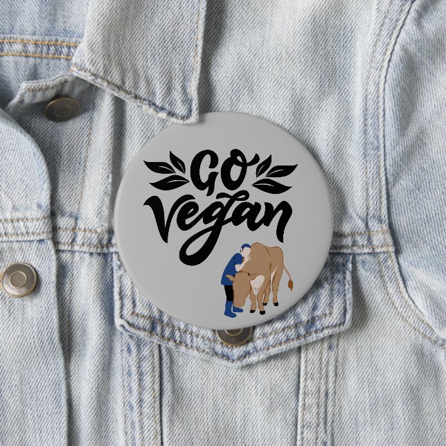 Vegane Person umarmt Kuh Button (Beispiel)