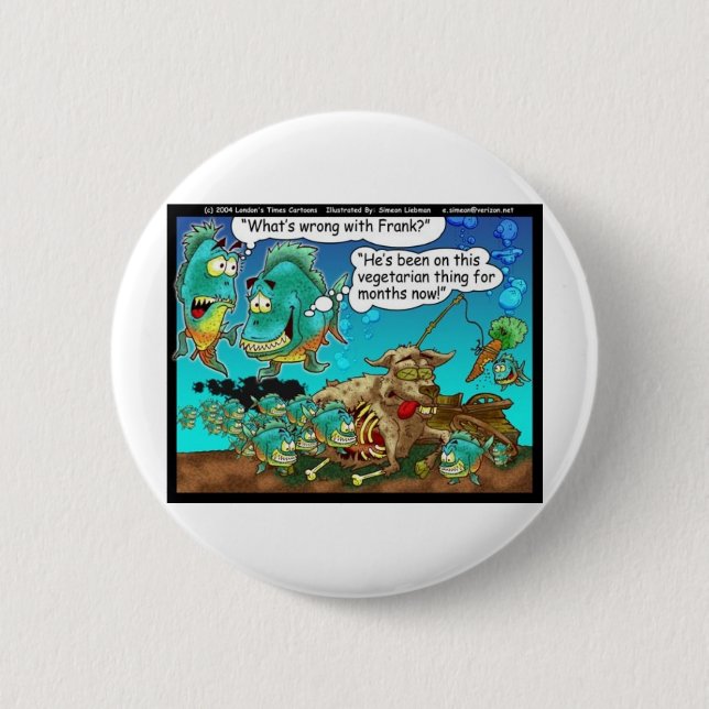 Vegane Pirahanas Funny Offbeat Cartoon Geschenke Button (Vorderseite)