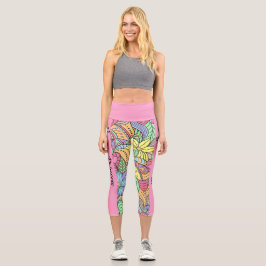 Vegane Prinzessin farbenfrohe Blumenmandala Capri Leggings