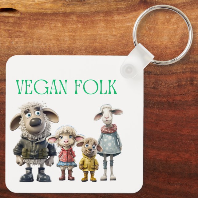 Vegane Schaffamilie Schlüsselanhänger (Rückseite)