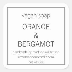 Vegane Seife   Einfaches minimalistisches Grau und Quadratischer Aufkleber