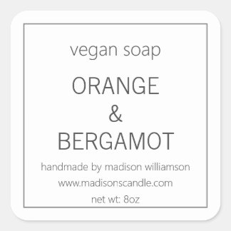 Vegane Seife | Einfaches minimalistisches Grau und Quadratischer Aufkleber