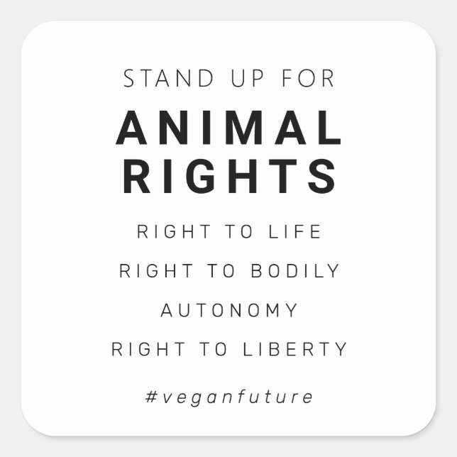 Vegane Tierrechte Minimale Typografie Square Stic Quadratischer Aufkleber (Vorderseite)