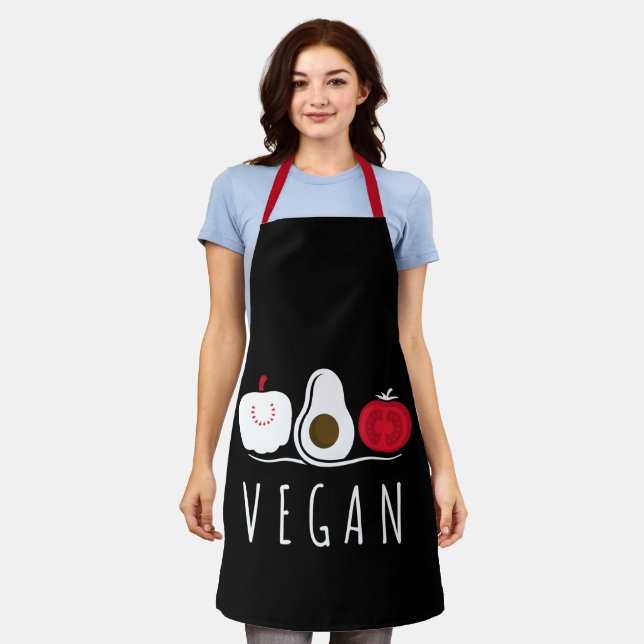 Vegane Typografie Tomato Avocado Apple Black Schürze (Getragen)