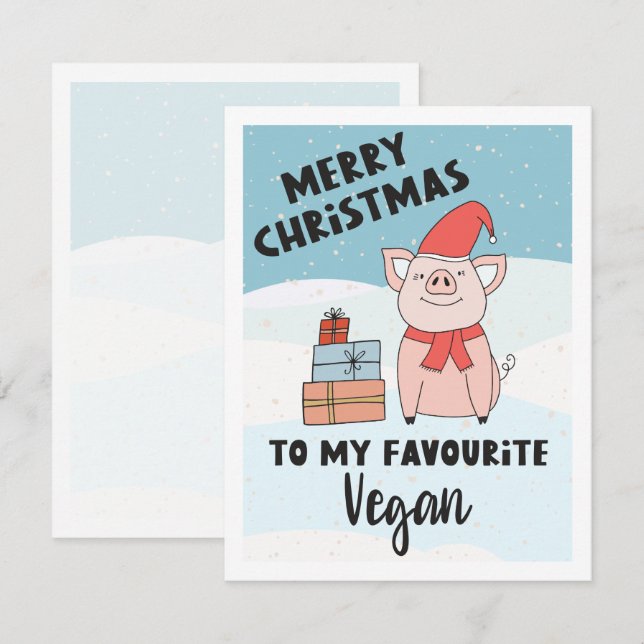 Vegane Weihnachten mit schönem Ferkel und Geschenk Karte (Vorne/Hinten)
