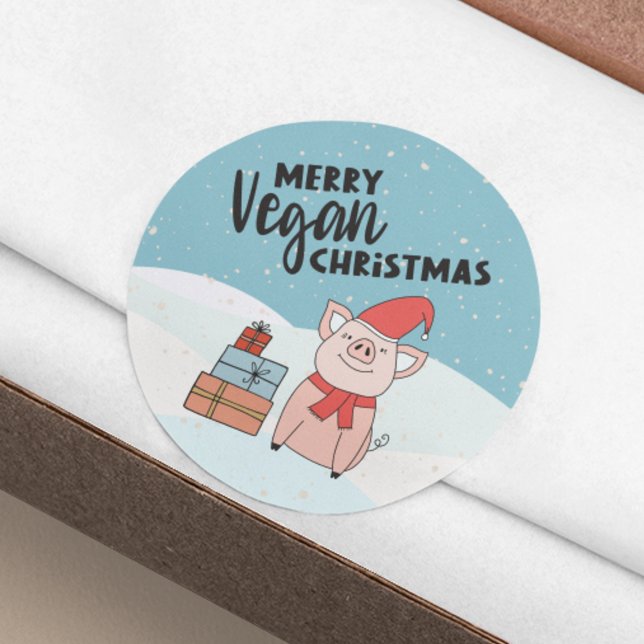 Vegane Weihnachten mit schönem Ferkel und Geschenk Runder Aufkleber (Von Creator hochgeladen)