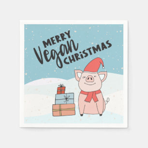 Vegane Weihnachten mit schönem Ferkel und Geschenk Serviette