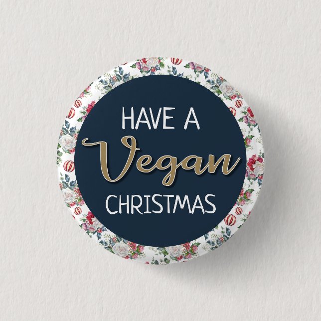 Vegane Weihnachtsretrine blau und goldfarben, blum Button (Vorderseite)