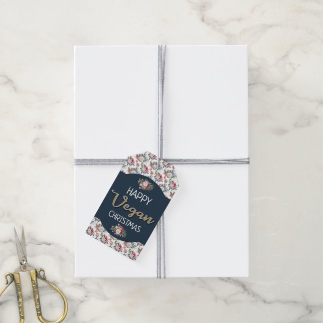 Vegane Weihnachtsretrine blau und goldfarben, blum Geschenkanhänger (Mit Garn)