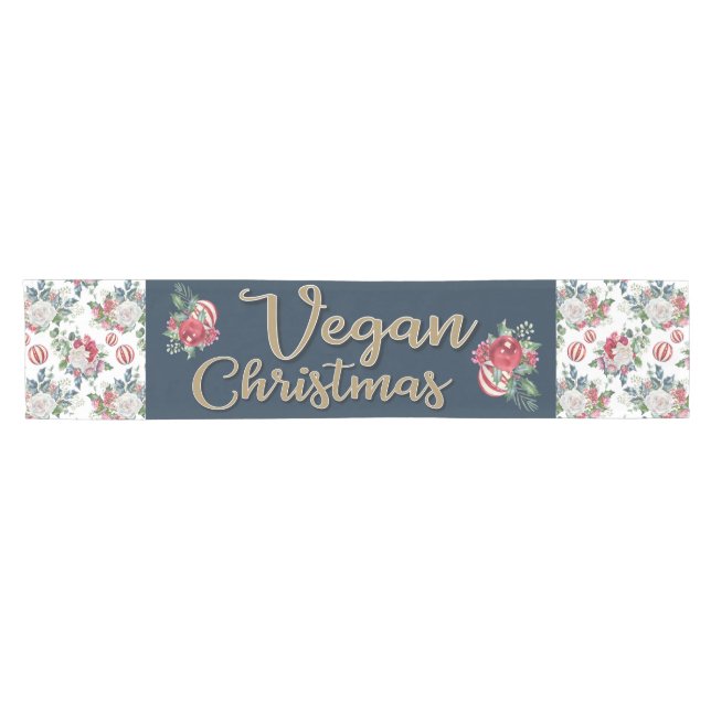 Vegane Weihnachtsretrine blau und goldfarben, blum Kurzer Tischläufer (Horizontal)