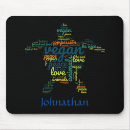 Vegane Wortwolke in Form einer Schildkröte Mousepad