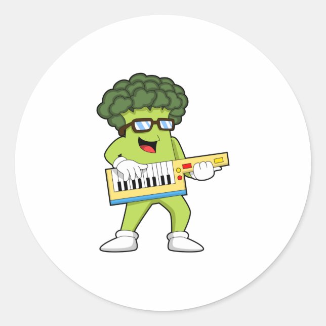 Veganer Broccoli bei Gitarre Runder Aufkleber (Vorderseite)