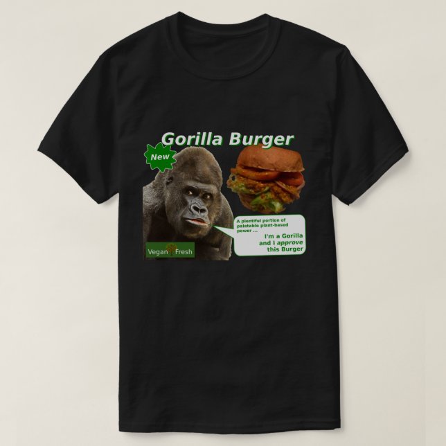 Veganer frischer Gorilla-Burger-T - Shirt (Design vorne)
