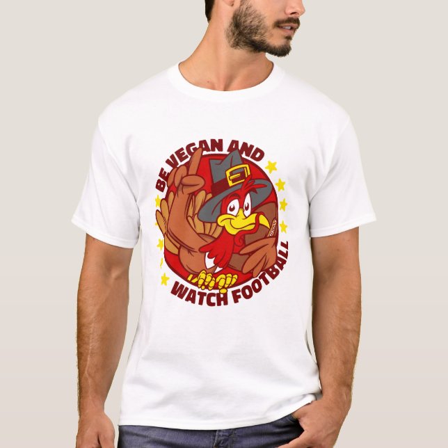 veganer glücklicher Turnhalsfußball T-Shirt (Vorderseite)