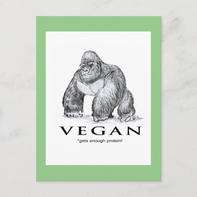 Veganer Gorilla bekommt genug Eiweiß Postkarte (Vorderseite)