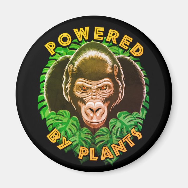 Veganer Gorilla - Powered by Pflanze Zitat Magnet (Vorne)