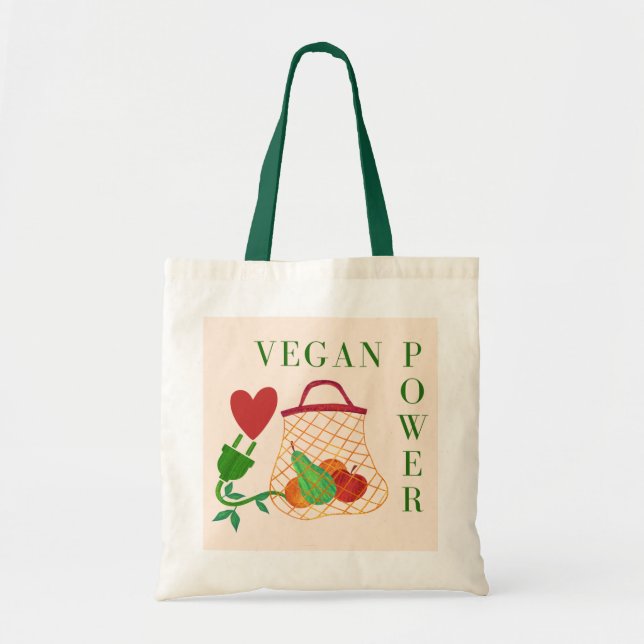 Veganer Power Veggie Charger Herzklopfbeutel Tragetasche (Vorne)