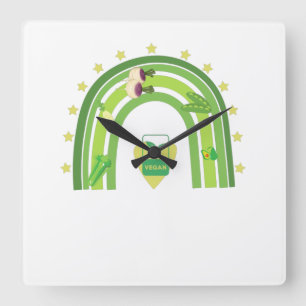 veganer Regenbogen-T - Shirt Quadratische Wanduhr