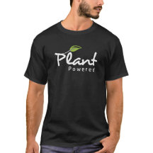 Veganer schwarzer T - Shirt mit "Pflanze Powered"