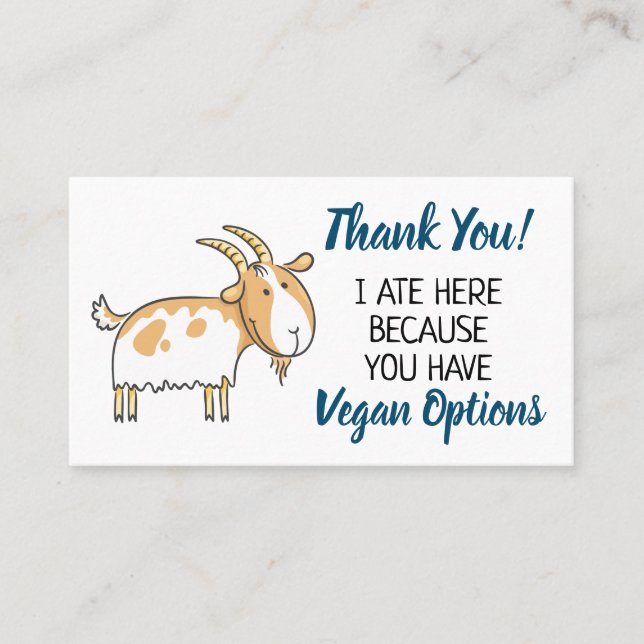 Veganes Outreach-Restaurant Vielen Dank Visitenkarte (Vorderseite)