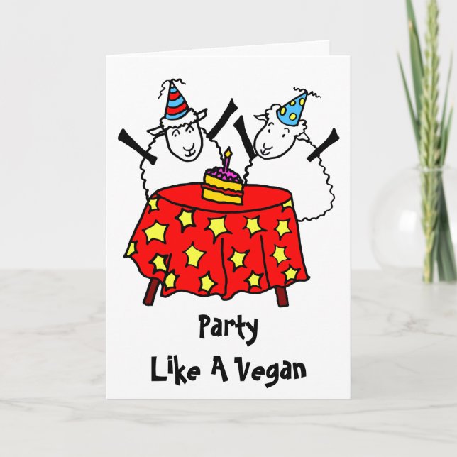 Veganes Party Happy Birthday Karte (Vorderseite)