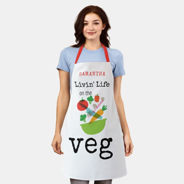 Veganes Zitat Leben auf dem Veg Name Weiß Schürze (Getragen)