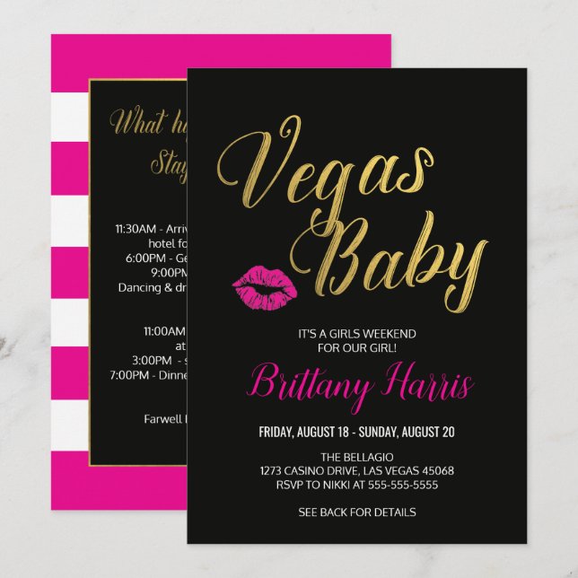Vegas Baby Itinerary Einladung (Vorne/Hinten)