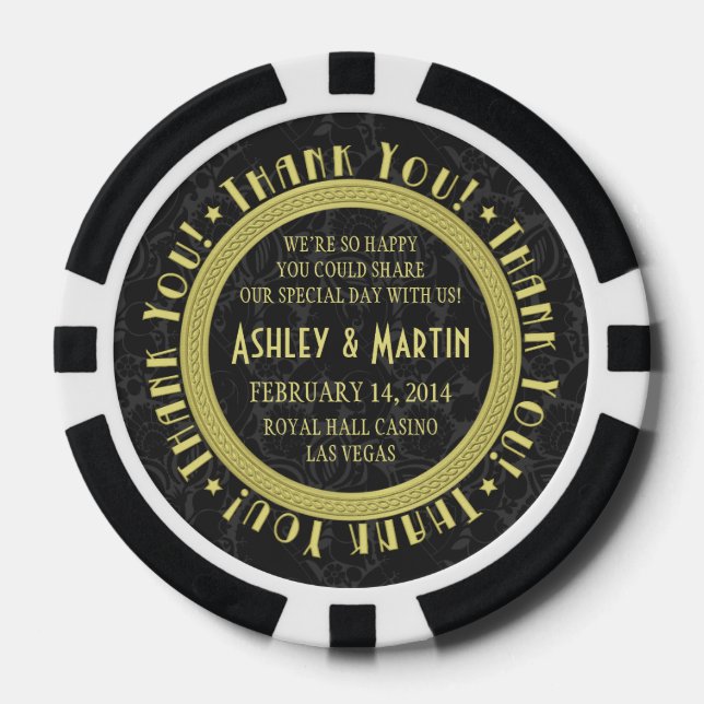 Vegas Casino Black Gold Hochzeit Vielen Dank Pokerchips (Vorderseite)