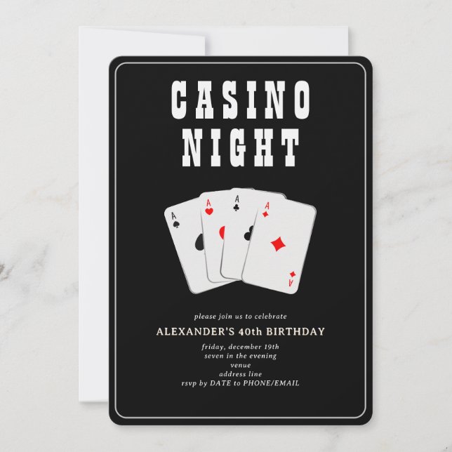 Vegas Casino Blackjack Poker Night Black Party Einladung (Vorderseite)