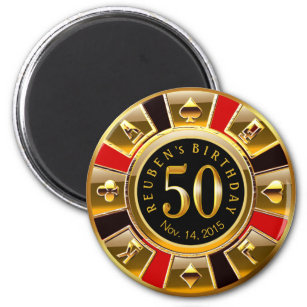 Vegas Casino Chip 50. Geburtstag   Rotes Gold Magnet