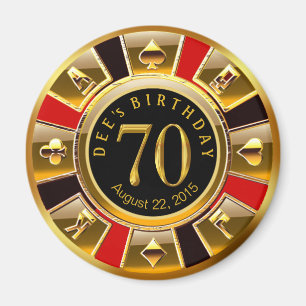 Vegas Casino Chip 70. Geburtstag Rotes Gold Magnet