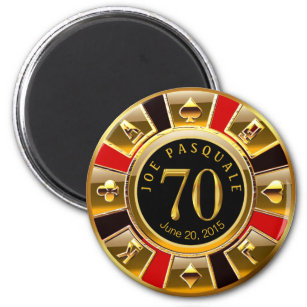 Vegas Casino Chip 70. Geburtstag   Rotes Gold Magnet