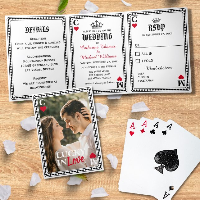 Vegas Casino Hochzeitskarte Lucky in der Liebe Dreifach Gefaltete Einladung (Von Creator hochgeladen)