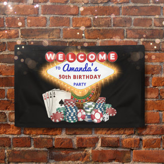 Vegas Casino Nacht Schwarze Geburtstagsfeier Willk Banner