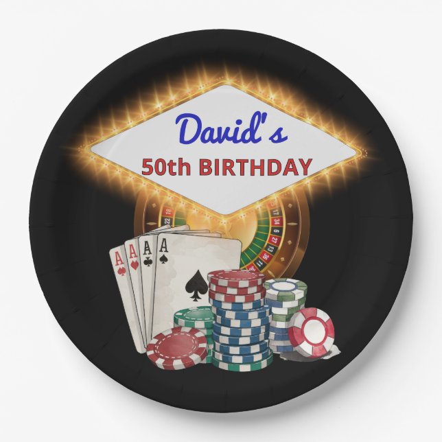 Vegas Casino Night Black Birthday Party  Pappteller (Vorderseite)