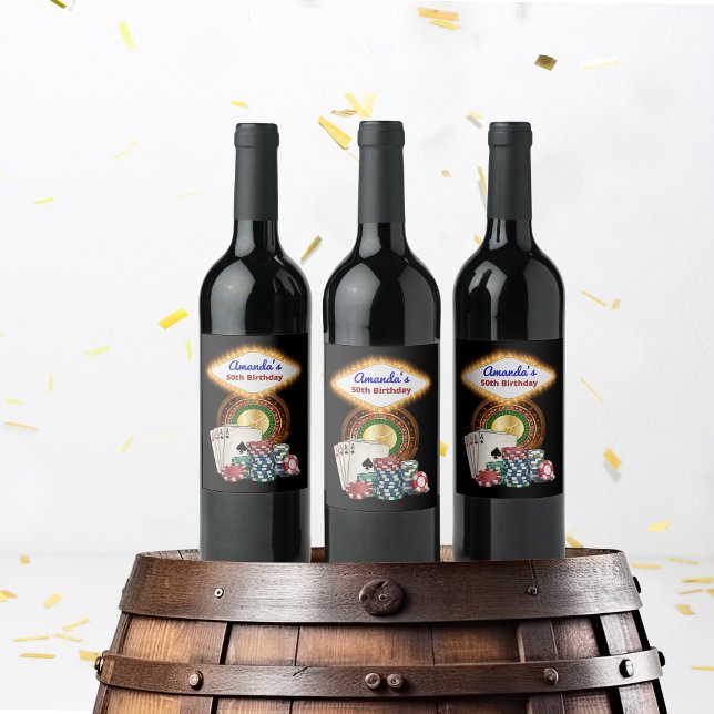 Vegas Casino Night Geburtstag / Junggesellenabschi Weinetikett (Casino Las Vegas Theme Birthday or Bachelorette Party Wine label)