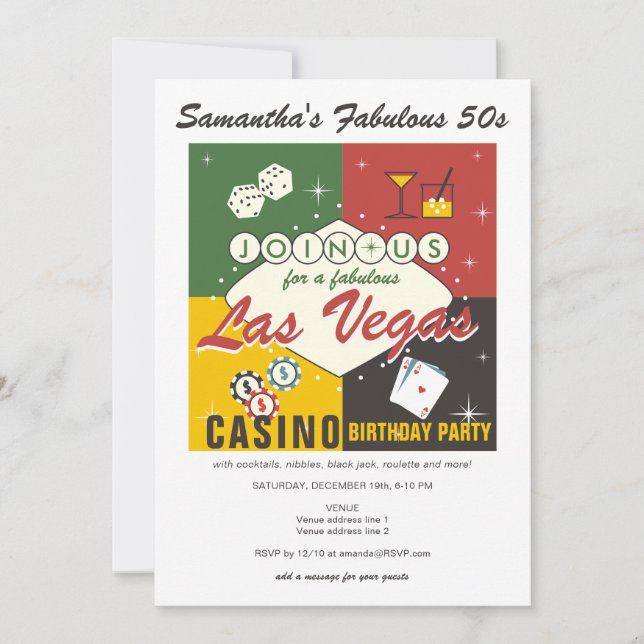 Vegas Casino Poker Abends Morgens Einladung (Vorderseite)