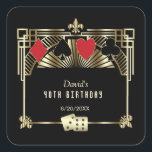 Vegas Casino Royale Great Gatsby 40. Geburtstag Quadratischer Aufkleber<br><div class="desc">JEDES ALTER! Royal, Vintage Kartendesign Great Gatsby und Casino Thema. Es zeigt einen großen Gatsby, Roaring 1920er Jahre alten Hollywood Art Deco Stil, königliche Imitate Gold freer-de-lis, Vintage Schriftart, ein Paar Würfel, auch spielen Karten Anzüge mit goldenen Kanten. Verwenden Sie das Tool Personalisieren, um Ihre Informationen hinzuzufügen. Für mehr, besuchen...</div>