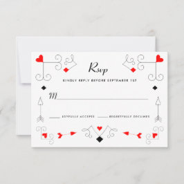 Vegas Cupid's Hearts and Diamonds Wedding RSVP Car Karte