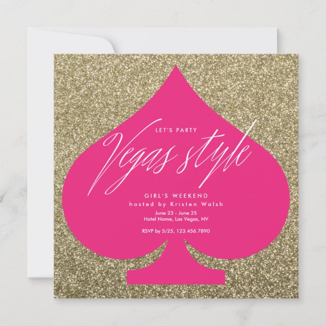 Vegas Gold Glitzer Girly Junggeselinnen-Abschied Einladung (Vorderseite)
