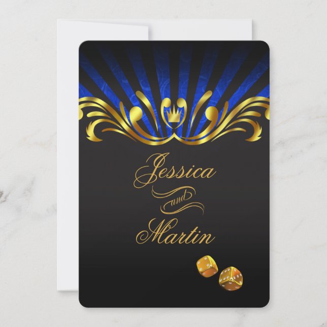 Vegas Hochzeit im Jugendstil| Goldblau Einladung (Vorderseite)