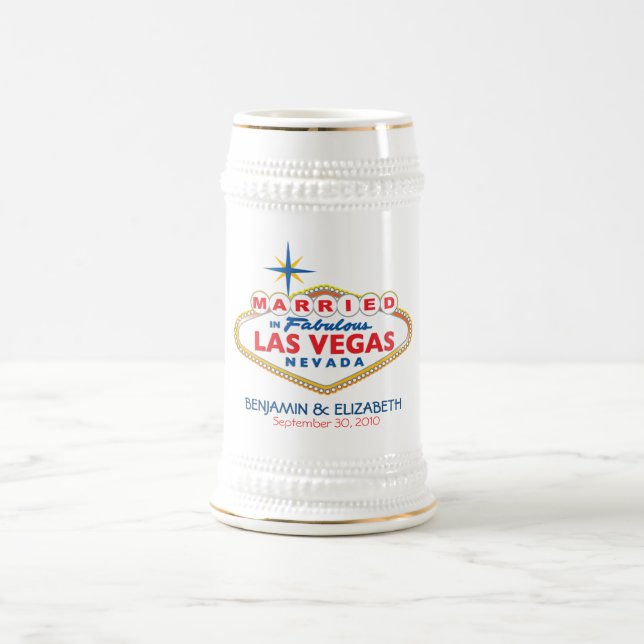 Vegas-Hochzeit in Urlaubsort GedenkStein Bierglas (Mittel)