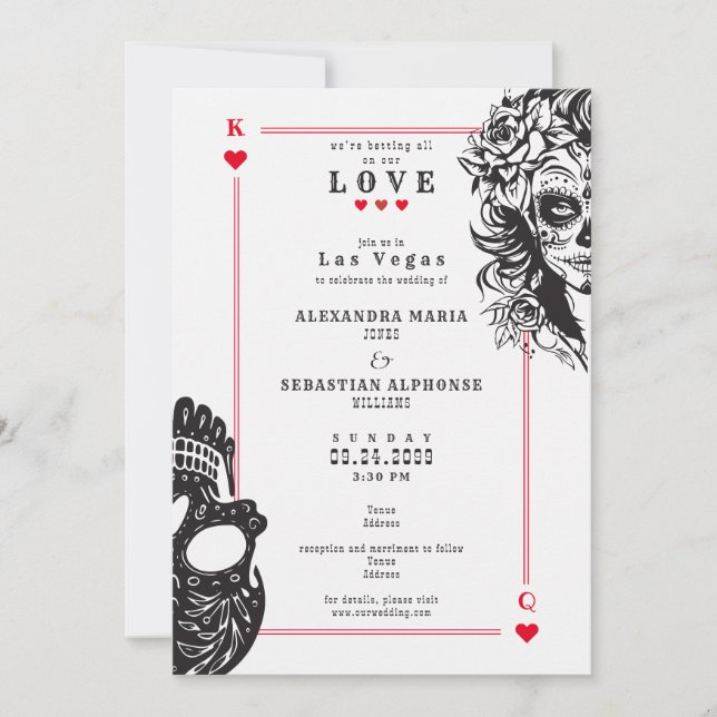 Vegas Jouer aux cartes Faire-part de mariage crâne (Devant)