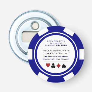 Vegas Navy White Poker Chip Save the Date Flaschenöffner