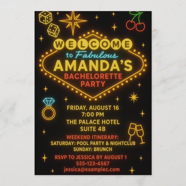 Vegas Neon Sign Bachelorette Party Invitation  (Devant)