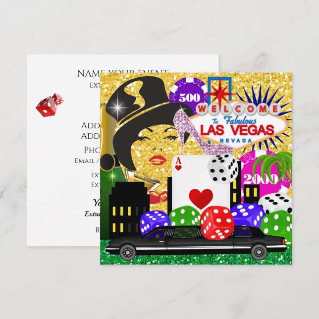 Vegas Party - Casino / Poker Einladung (Vorne/Hinten)