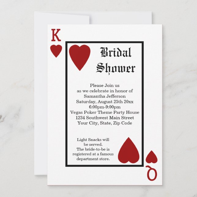Vegas Playing Card King/Queen Brautparty Einladung (Vorderseite)
