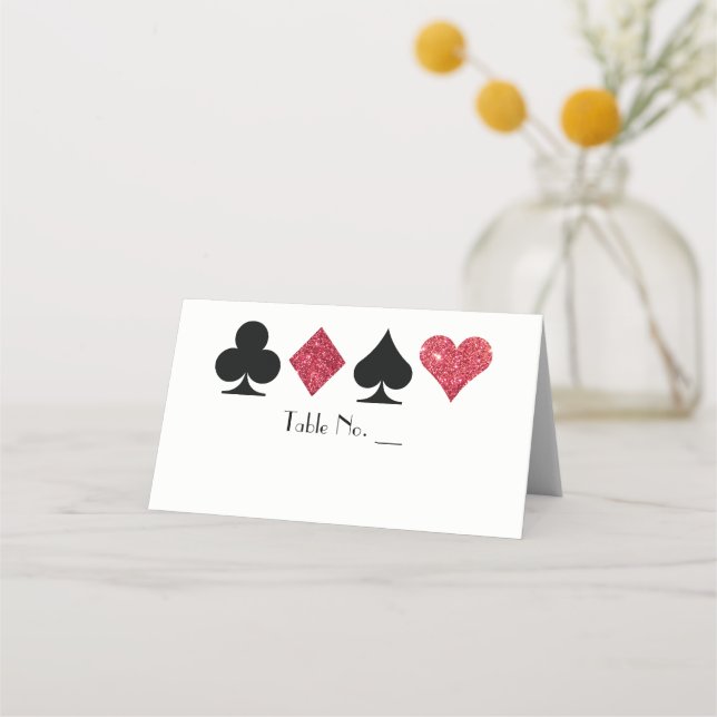 Vegas Red Imitats Glitzer Platzkarte mit Tabellenn (Vorderseite)