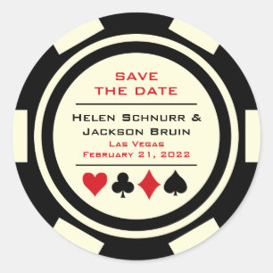 Vegas Schwarz-weiß Poker Chip Hochzeit speichern d Runder Aufkleber